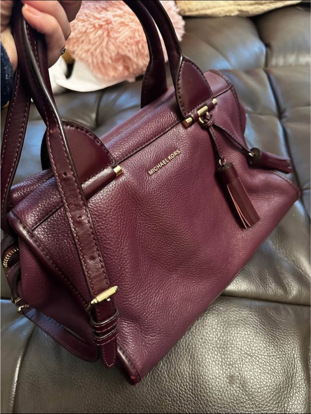 Authentic Michael Kors wine gold crossbody bag purse satchel natural leather